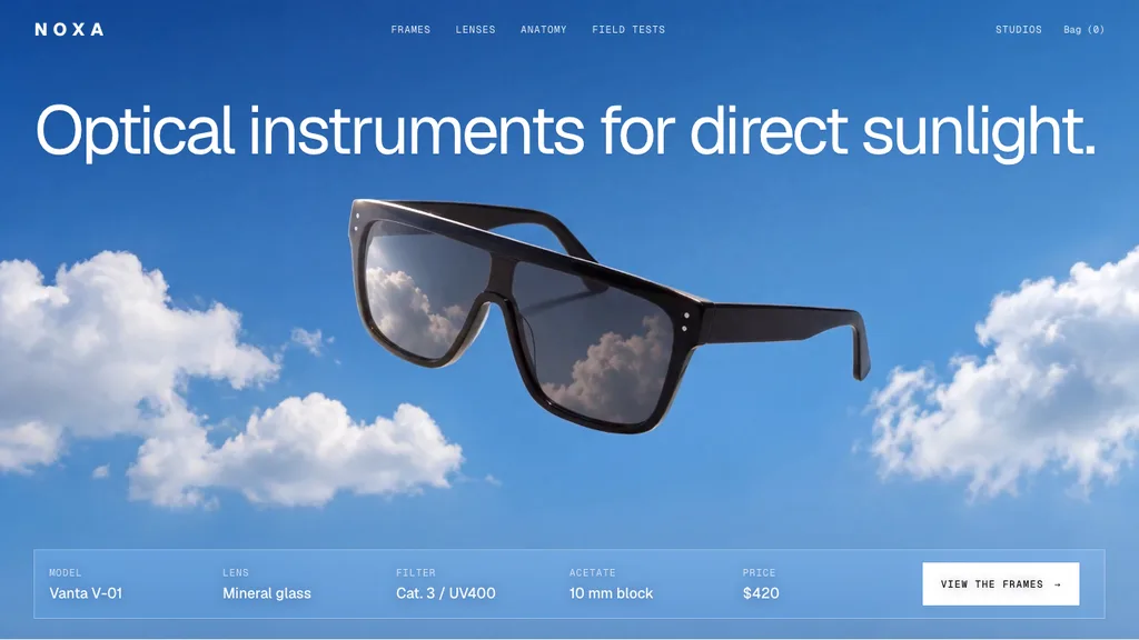 NOXA - premium sunglasses campaign site with a sky hero film and 3D anatomy