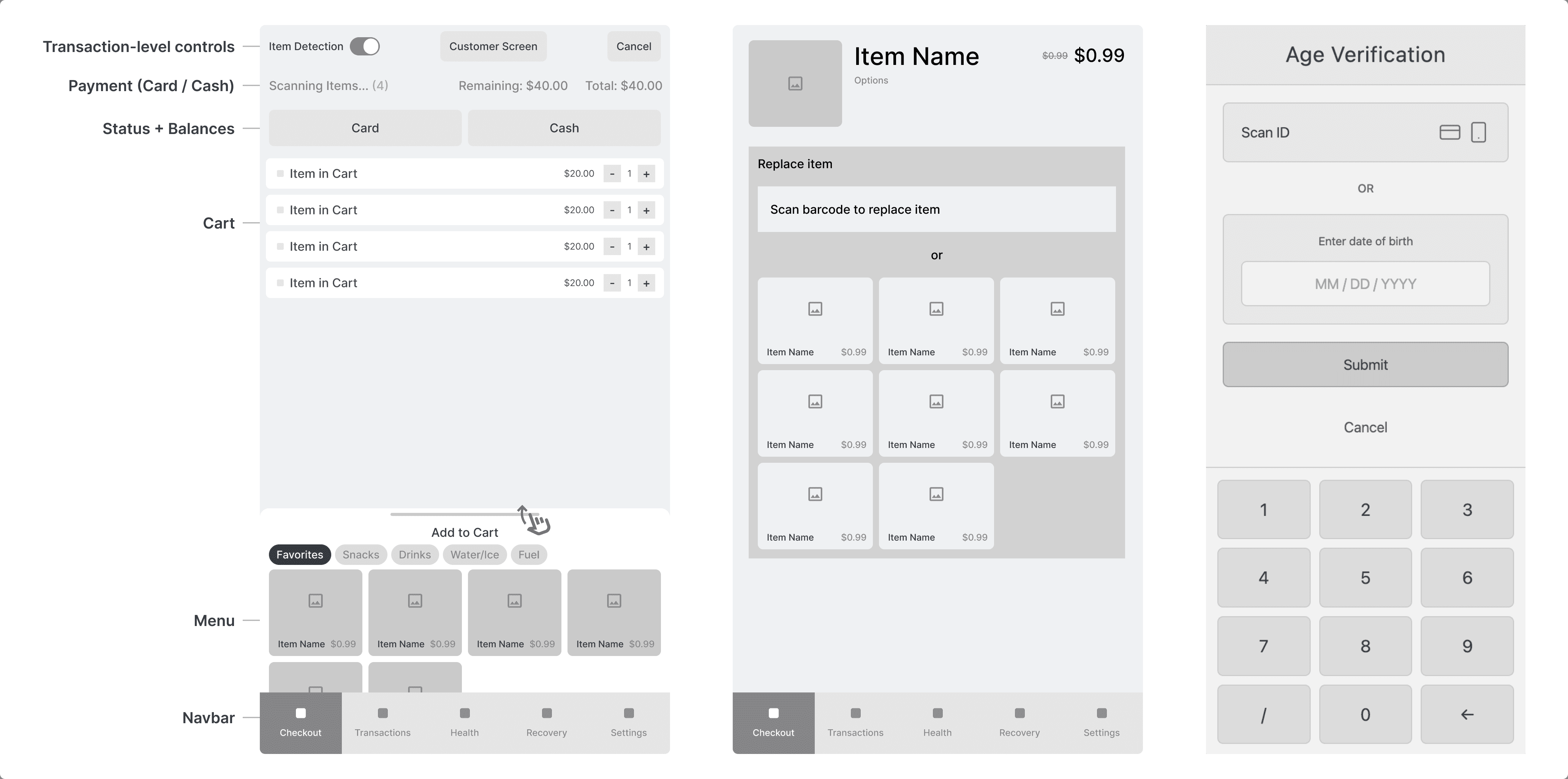Cashier UI - Wireframing + Ideation