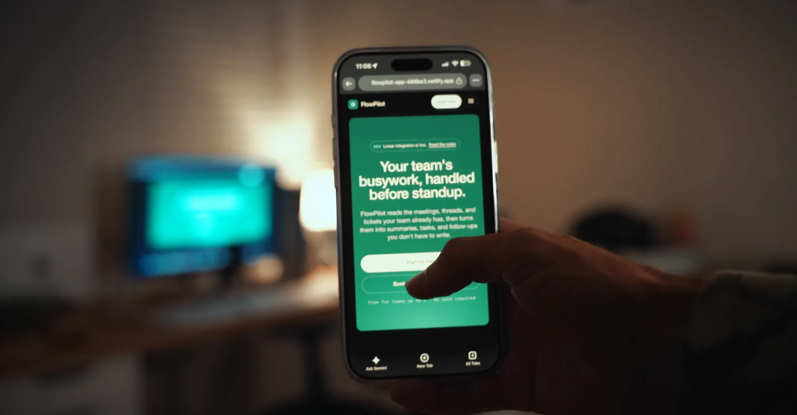 Final walkthrough of an AI-built website on a real iPhone, the deployed homepage open in mobile Safari