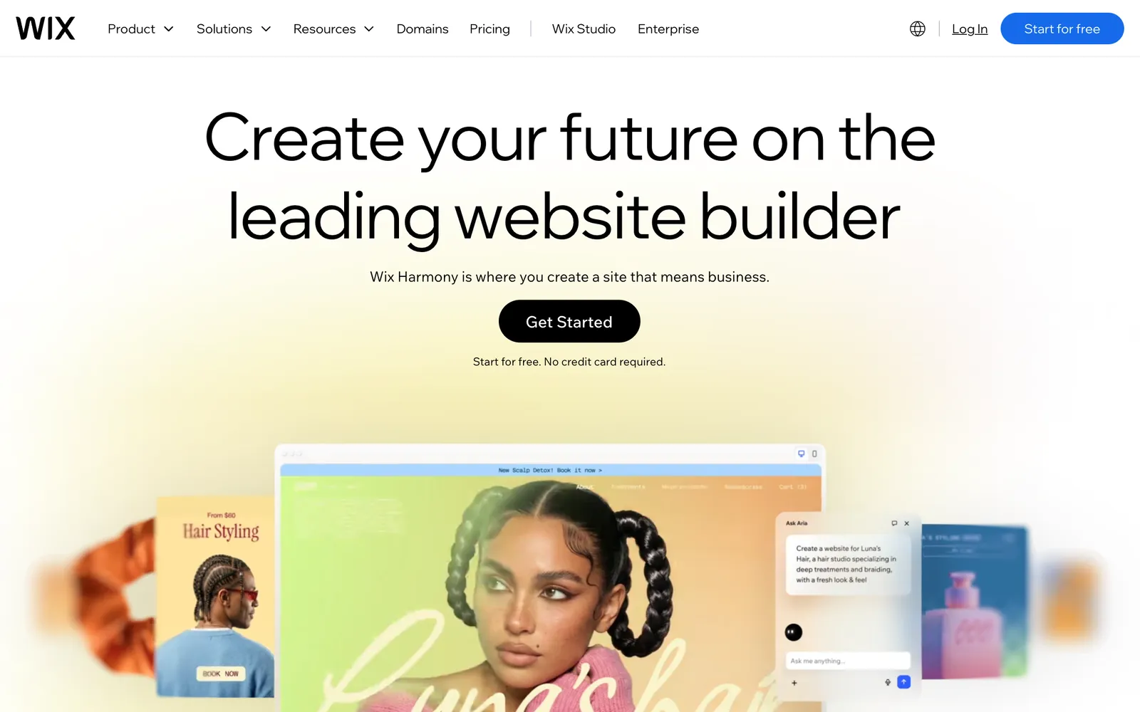 The Wix homepage introducing Wix Harmony for creating a site with AI
