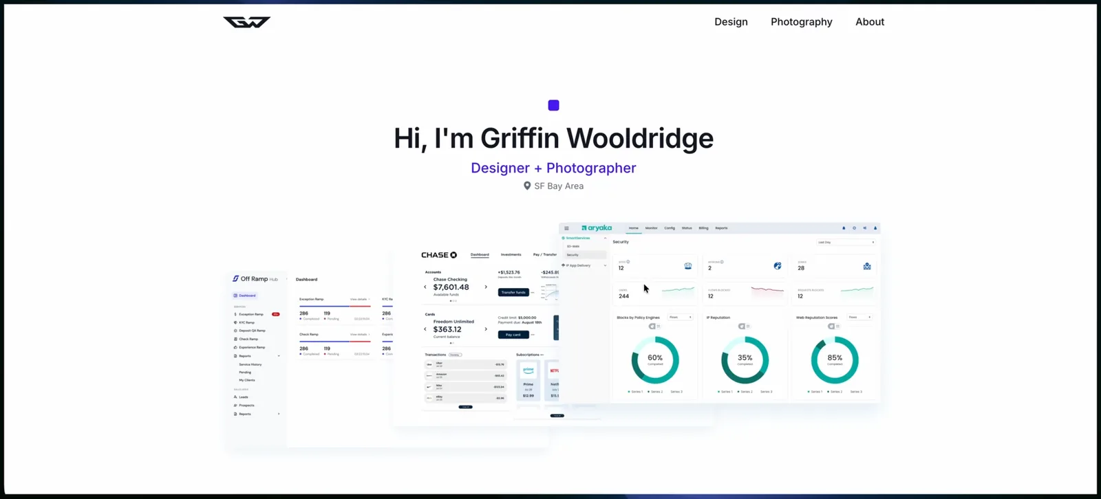 The same portfolio page rebuilt as a live webpage by Claude's Implement Design skill through the Figma MCP