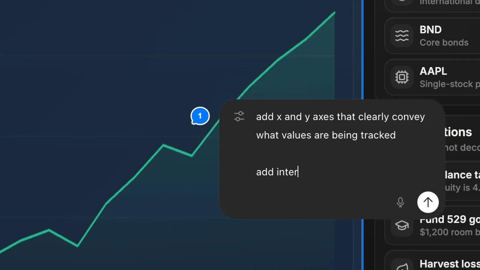 Codex annotation mode with a chart selected and the prompt add x and y axes that clearly convey values