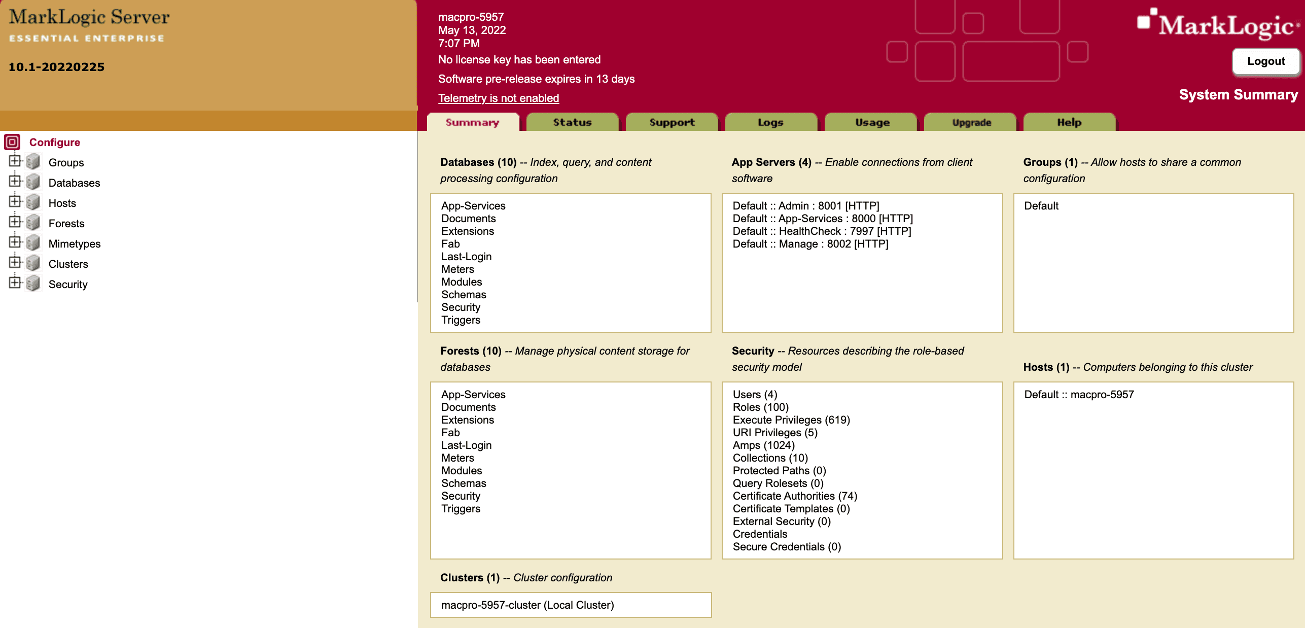 Database Dashboard Redesign - Before redesign